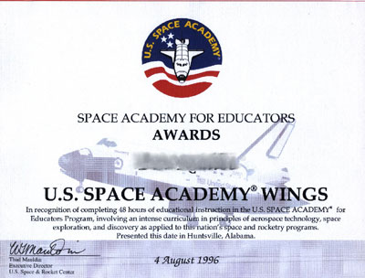 Space Academy certificate