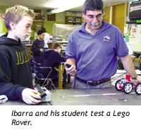 Ibarra and his student test a Lego rover.